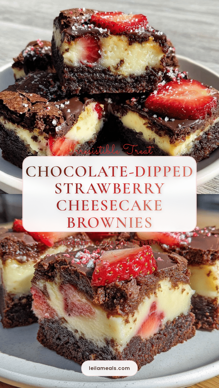 Chocolate-Dipped Strawberry Cheesecake Brownies recipe
