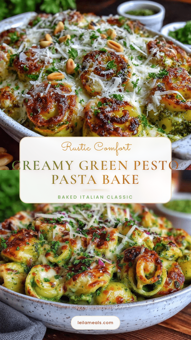 Creamy St. Patrick’s Green Pesto Pasta Bake recipe