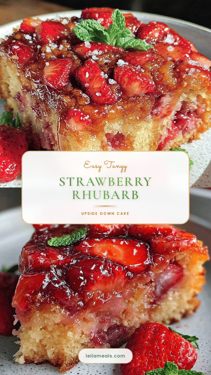 Easy Tangy Strawberry Rhubarb Upside Down Cake recipe