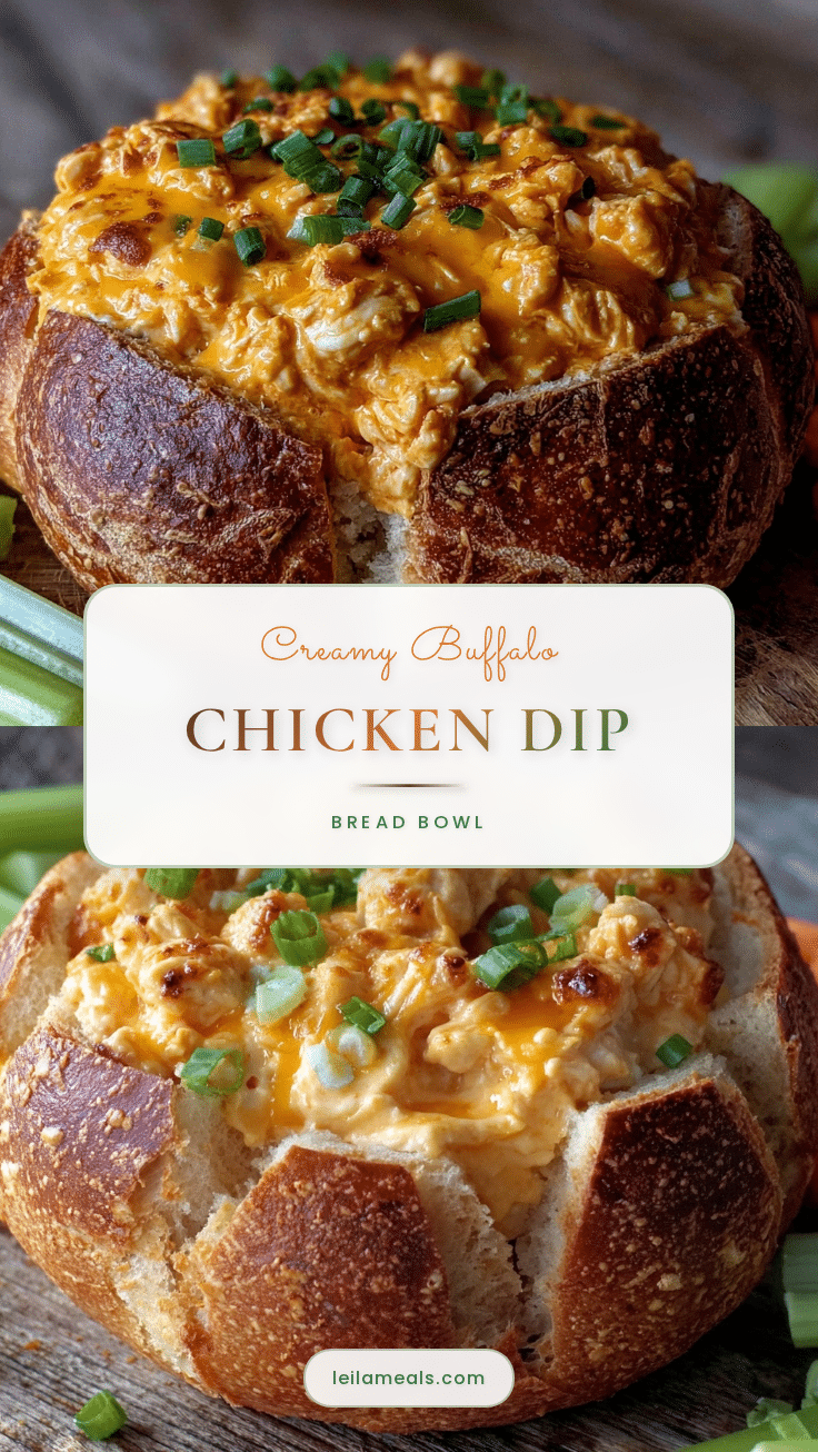 creamy buffalo chicken dip stuffed bread bowl recipe