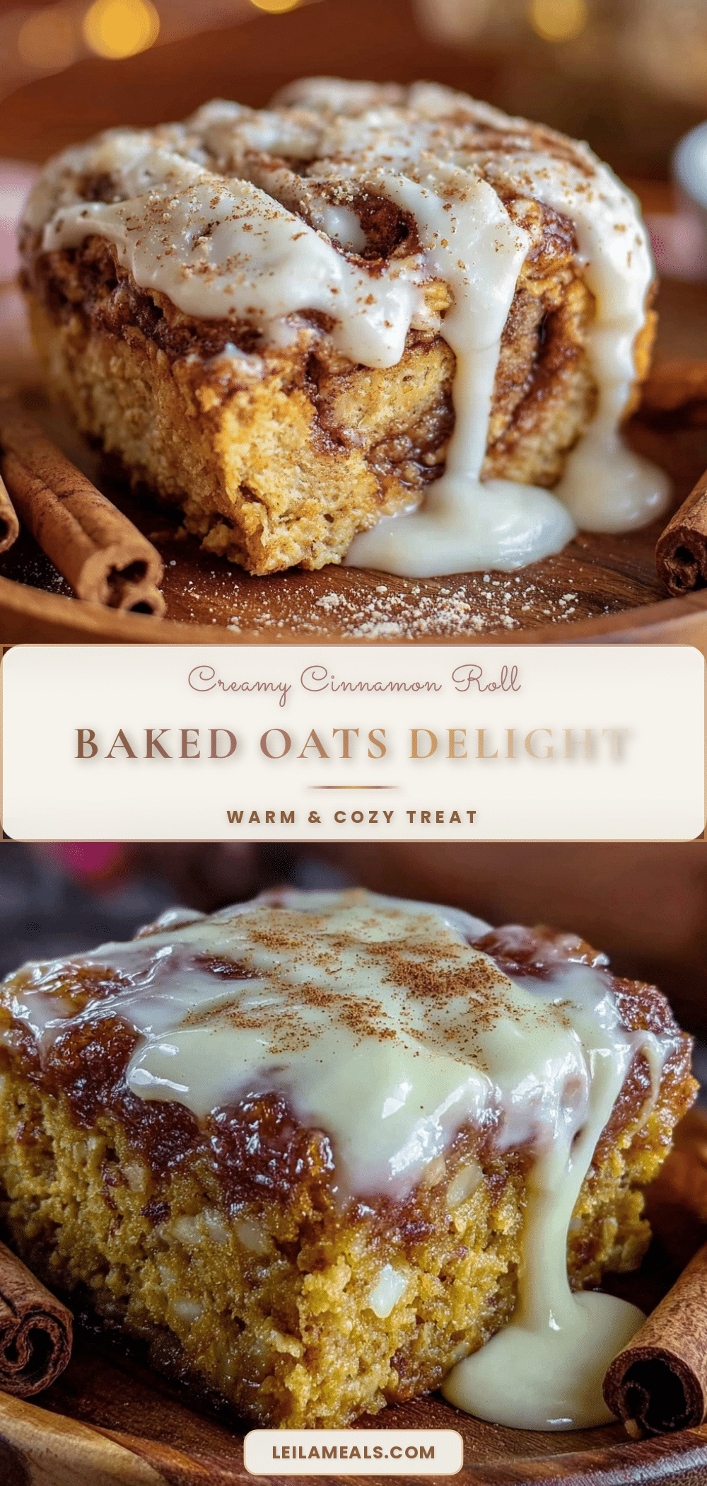 creamy cinnamon roll baked oats recipe