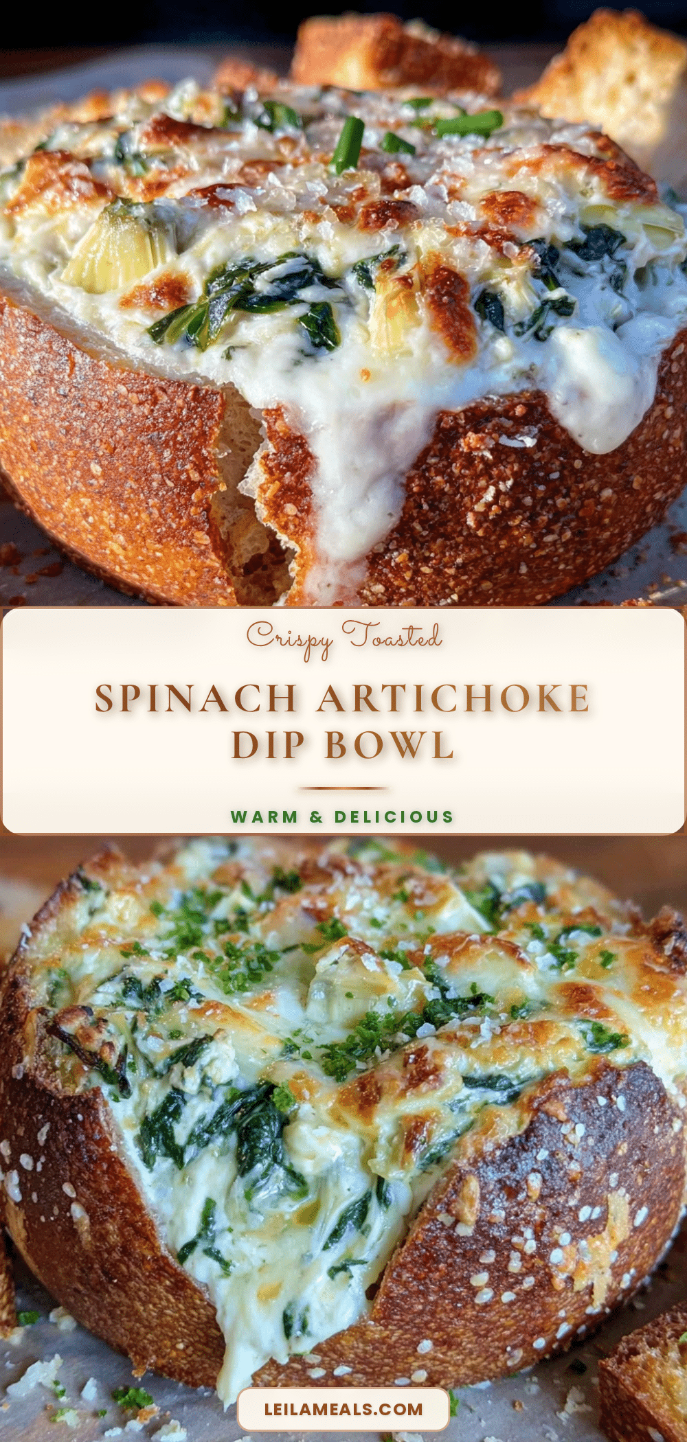 crispy baked spinach artichoke dip bread bowl recipe