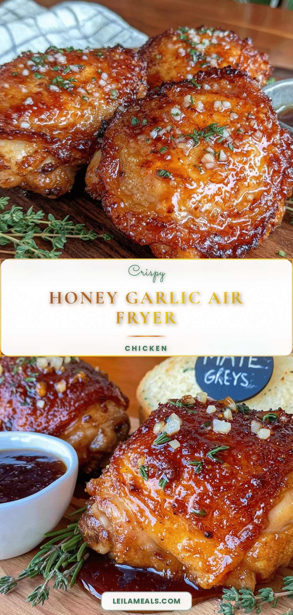 crispy honey garlic air fryer chicken thighs recipe