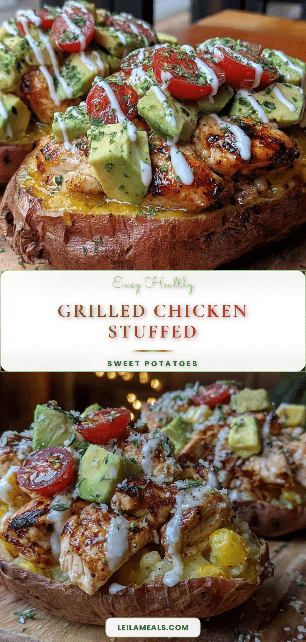 healthy grilled chicken and avocado stuffed sweet potato recipe