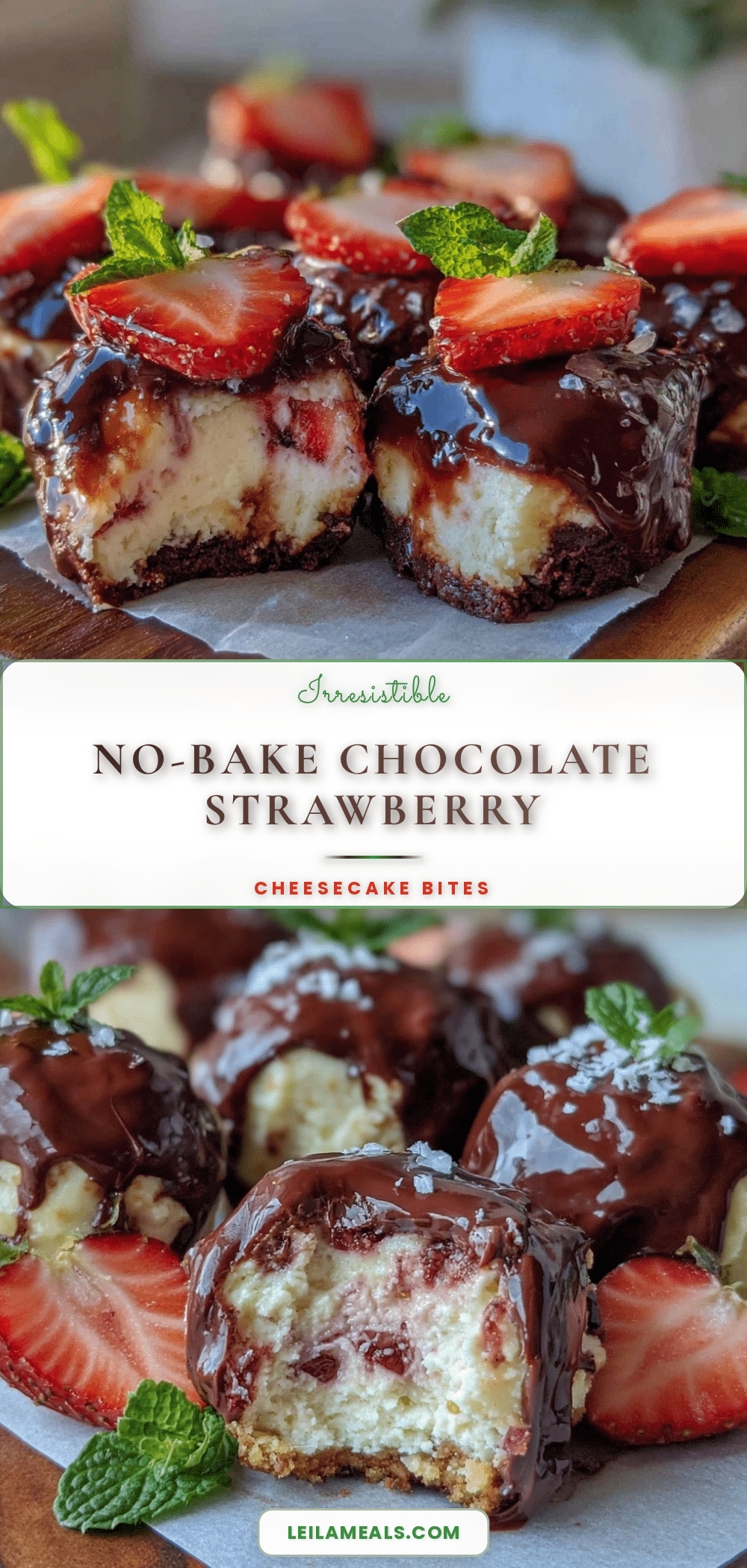 no-bake chocolate covered strawberry cheesecake bites recipe
