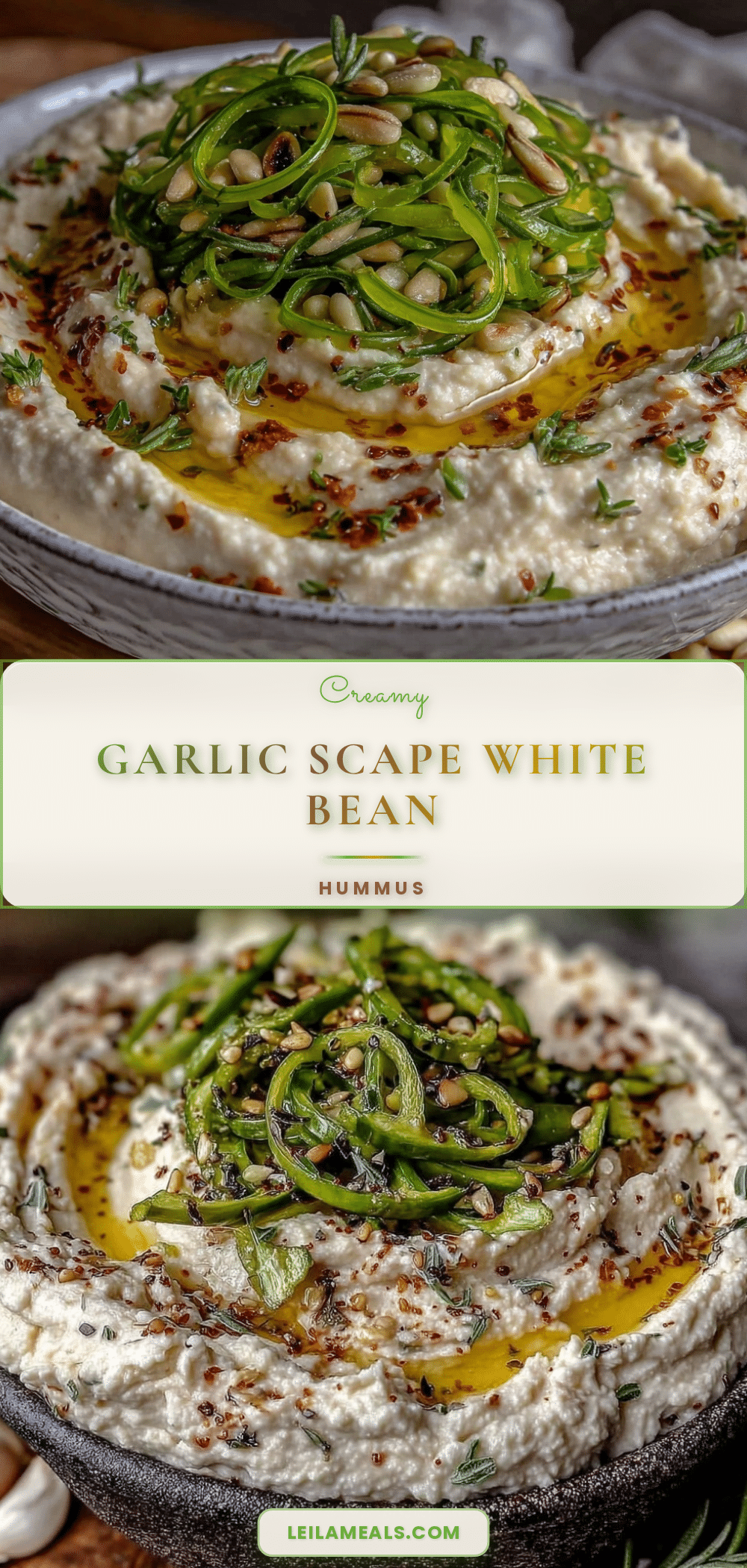 creamy garlic scape and white bean hummus recipe