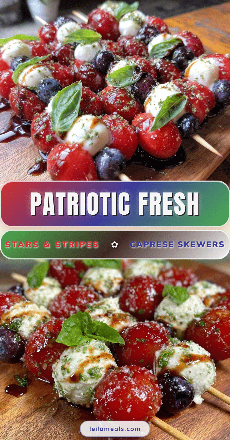 Fresh Stars and Stripes Caprese Skewers recipe