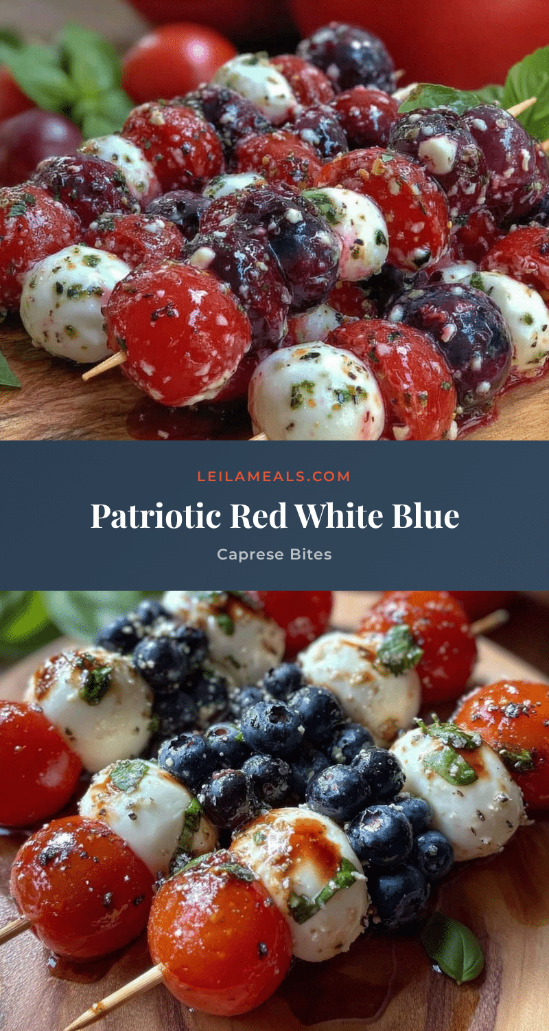 red white and blue Caprese skewers recipe