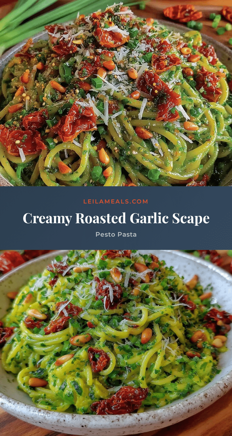 roasted garlic scape pesto pasta recipe