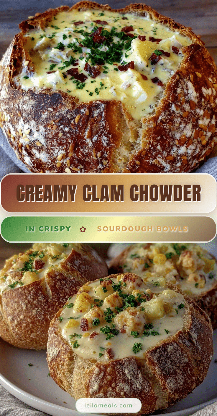 creamy clam chowder in sourdough bread bowls recipe