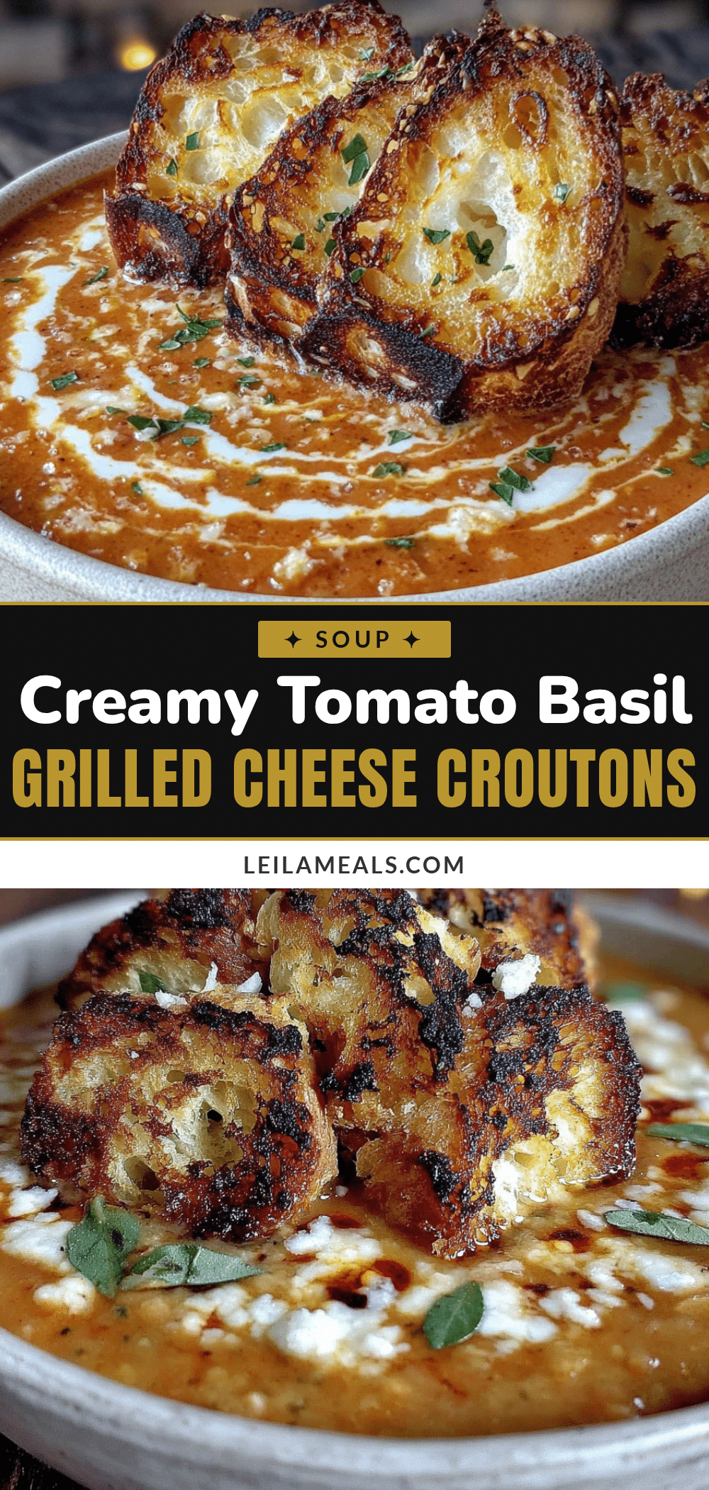 creamy tomato basil soup with grilled cheese croutons recipe