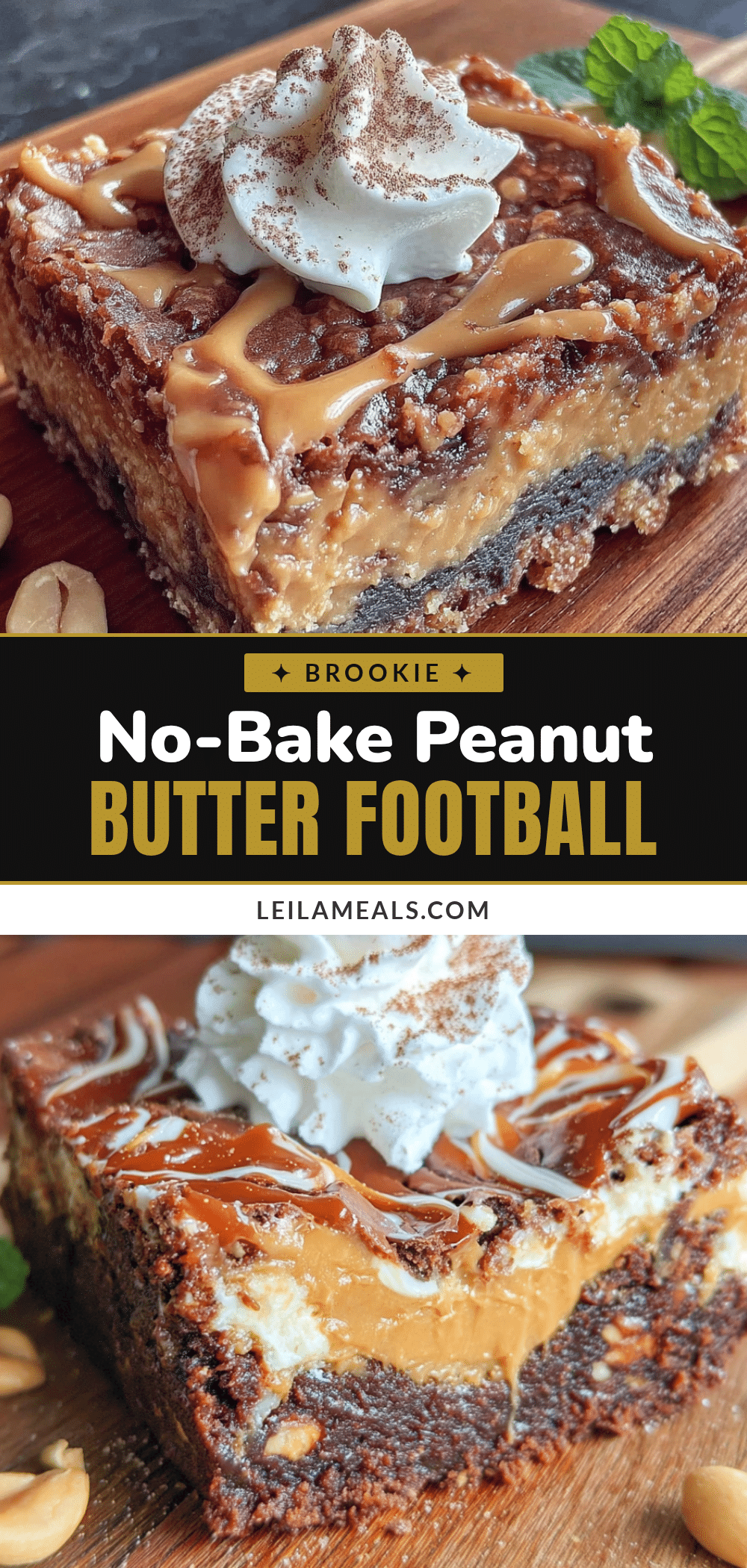 No-Bake Peanut Butter Football Brookies recipe