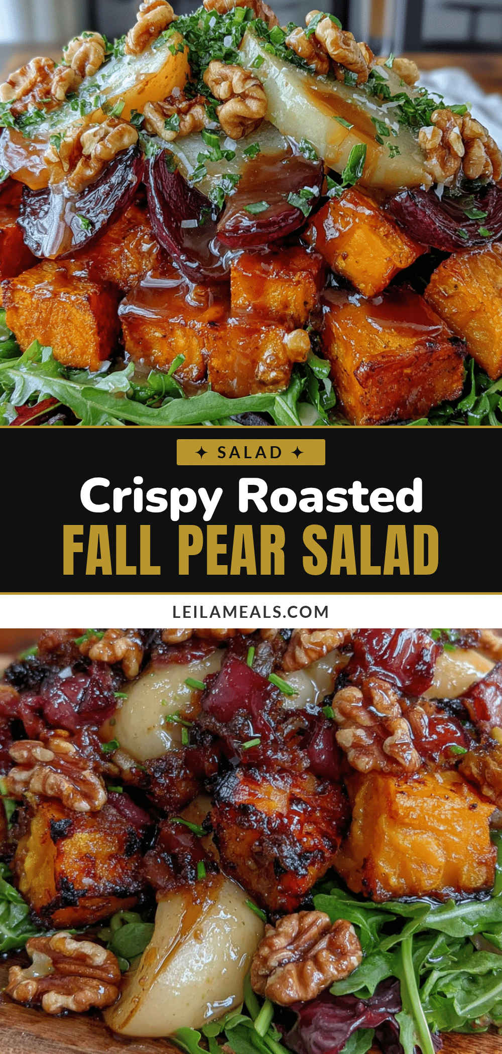 roasted fall vegetable and pear salad with walnuts recipe