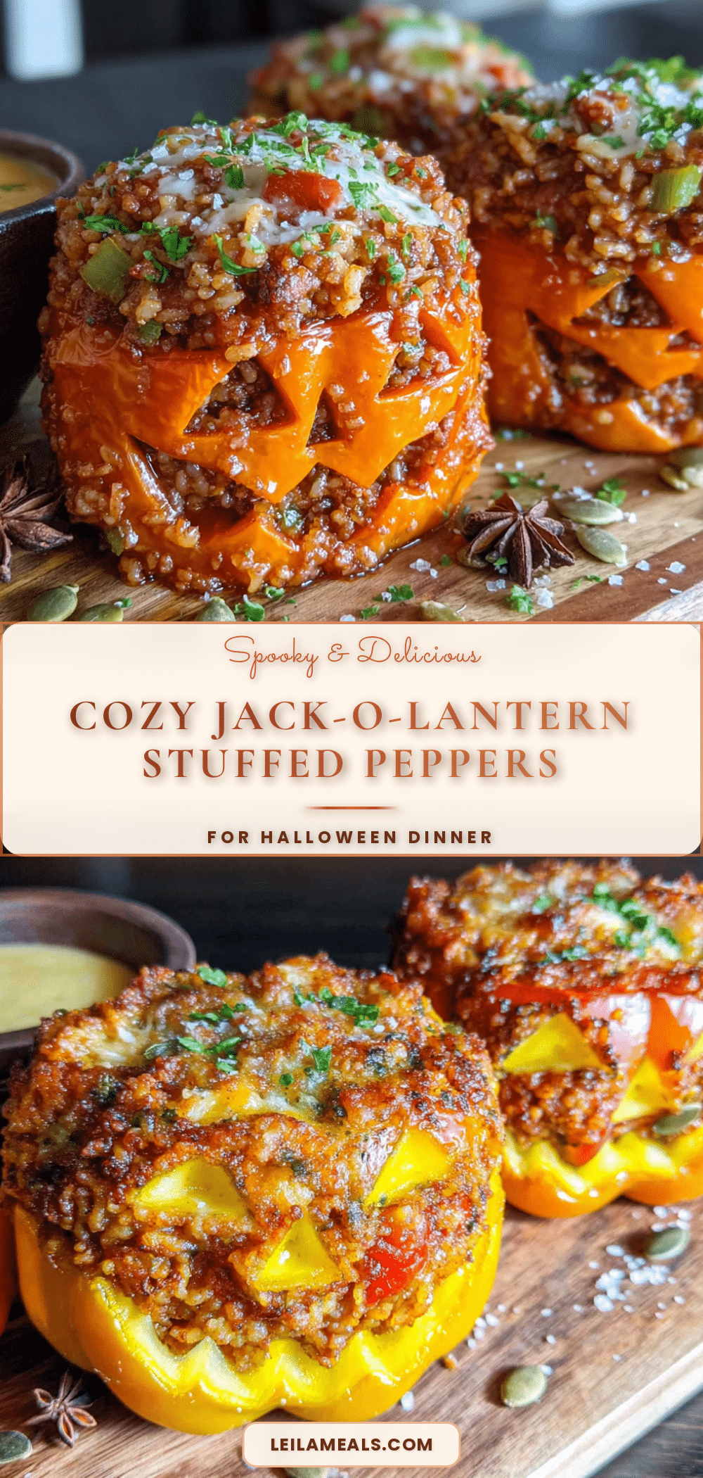 cozy jack-o-lantern stuffed peppers recipe