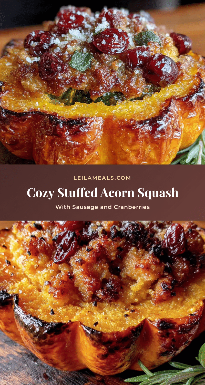 cozy stuffed acorn squash with sausage and cranberries recipe