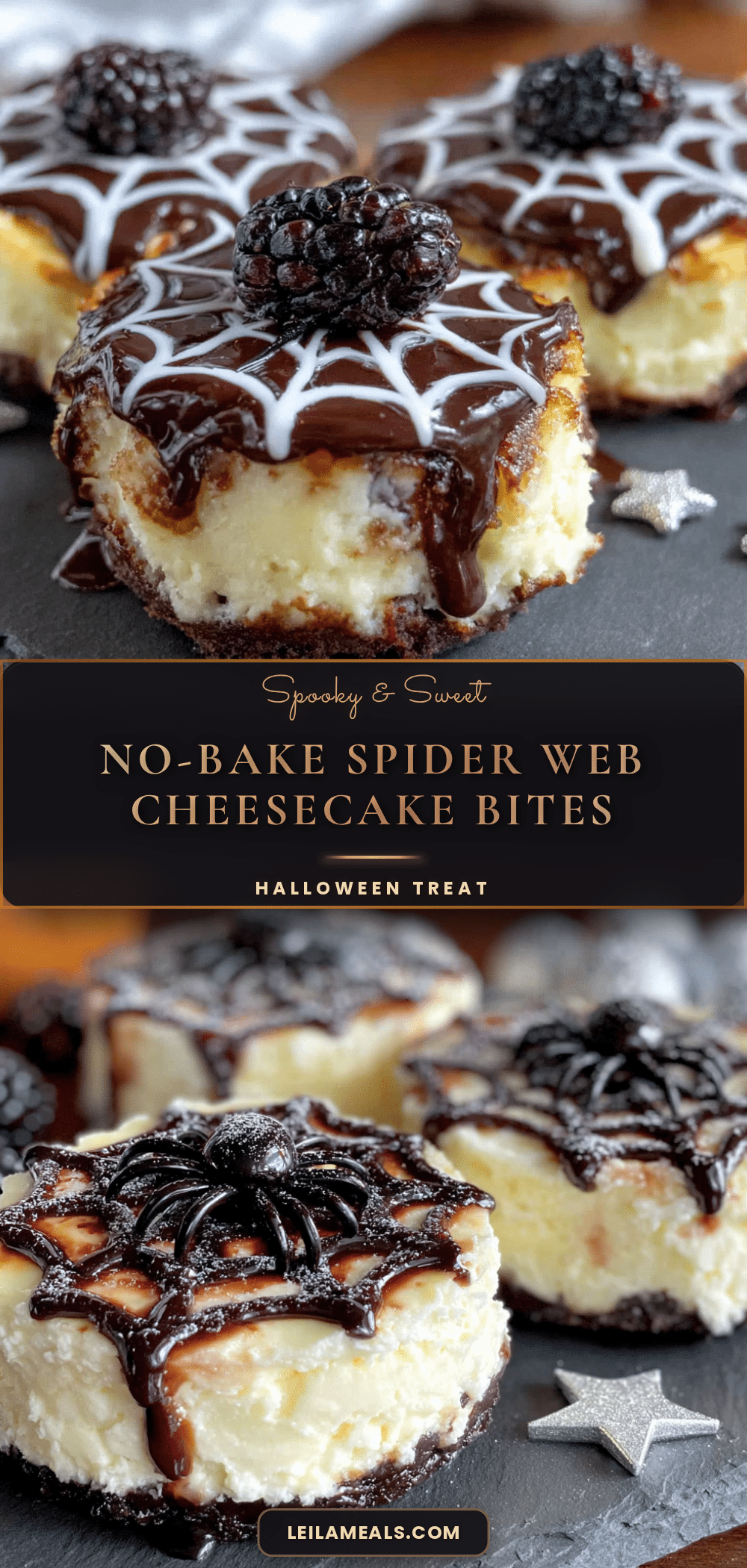 Easy No-Bake Halloween Spider Web Cheesecake Bites recipe