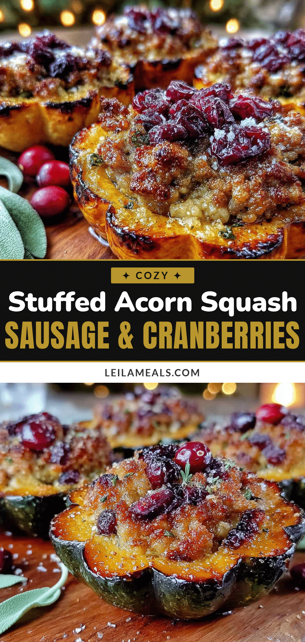 stuffed acorn squash with sausage and cranberries recipe